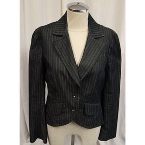 Trina Turk Blazer Size 8 Made in USA Black Blazer With White Pin Stripe (4)
